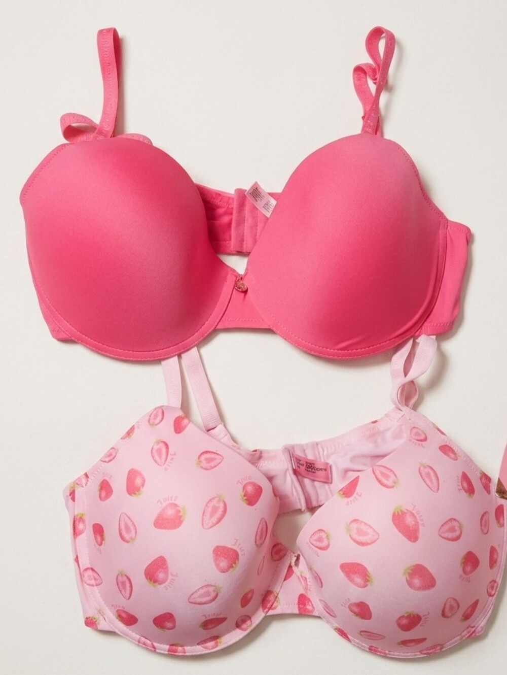 Juicy Couture Pink Strawberry Print & Solid Hot Pink Push-Up Bras (Set of 2)